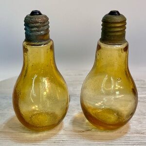Vintage 1970s Amber Glass Light Bulb Salt and Pepper Shakers